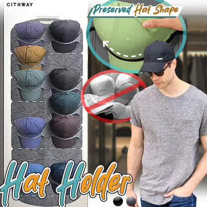 2026🔥Premium 14-Pocket Hanging Hat Organizer – Snag-Free Felt Storage for Caps