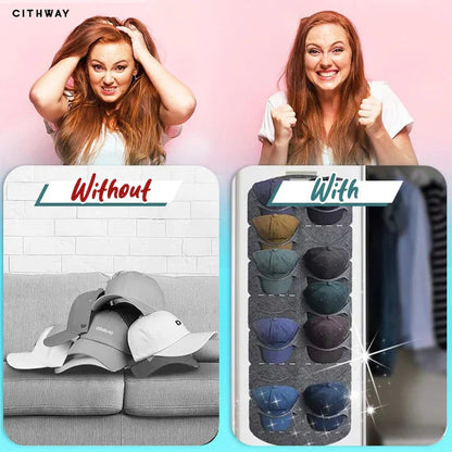 2026🔥Premium 14-Pocket Hanging Hat Organizer – Snag-Free Felt Storage for Caps